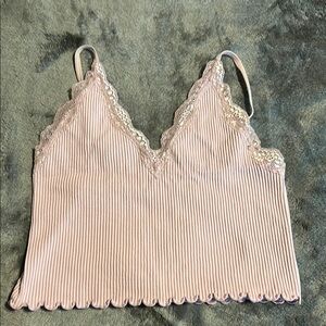 Pink Lace Trim Ribbed Crop Top